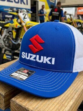 Vintage-Inspired Suzuki Racing Hat GSXR Motocross Richardson 112 Blue Snap Cap